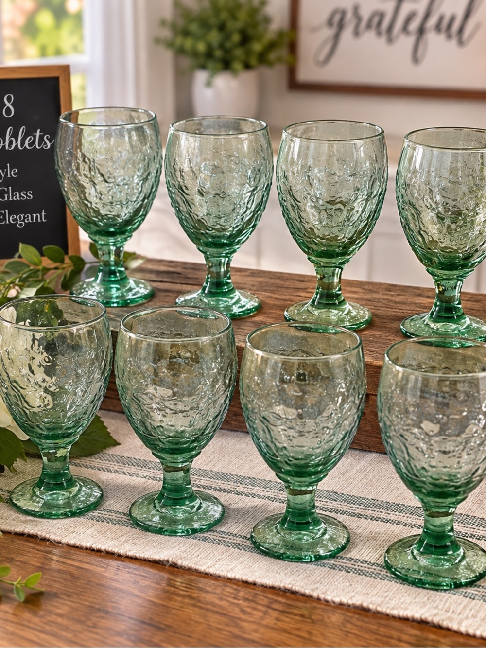 Vintage Green Textured Goblets - Set of 8